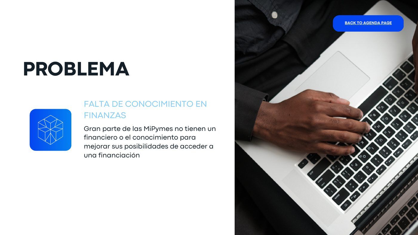 Diapositiva del pitch: falta de conocimiento en finanzas
